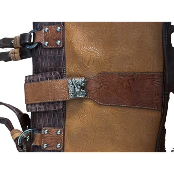 Mc Marc Women's Brown Tan Leather Woven Texture Chantal Shoulder Bag purse - Picture 2 of 10